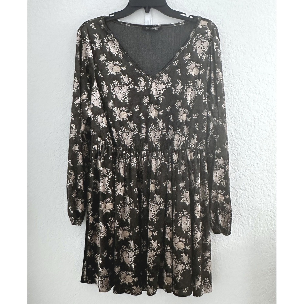 Womens Dark Floral Fairy Cottage Boho Velvet V-Neck Dress Women‎ 10 Sage Green